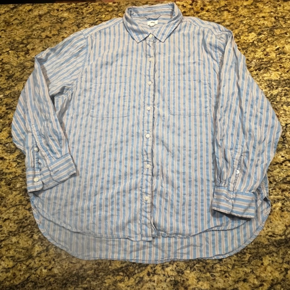 Aerie Blue Striped Button Down Shirt Womens XL Long Sleeve Oversized